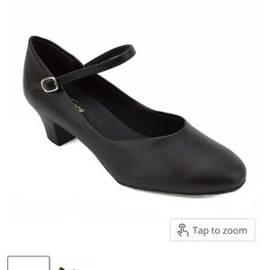 Black character dance shoes with Strap and Rounded Toe